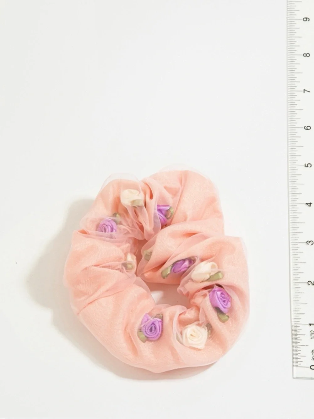 Floral Rose Appliqué Scrunchie Set - Black, Peach, Cream